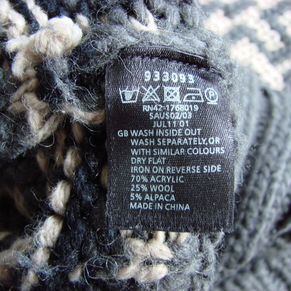 Chunky Knit Cardigan Sweater Gray Cream Aztec Pattern Wool Alpaca Blend Medium - Picture 16 of 16